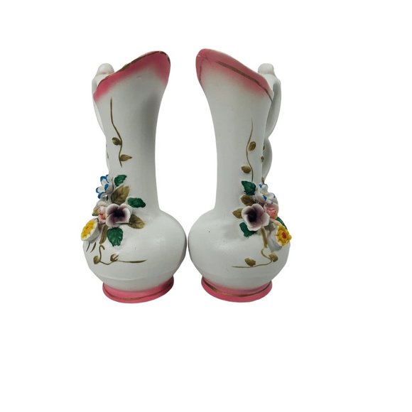 Vintage Interpur R.O.C. 3D Ceramic Victorian Applied Flower Vase Pitcher Set - Picture 7 of 12